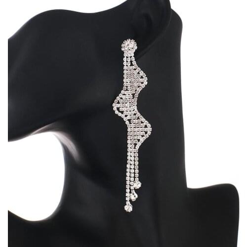 YFJEWE Silver Color Tassel Long Earrings for Women Sparkling Rhinestone Hanging Dangle Earrings Wedding Party Brincos E718