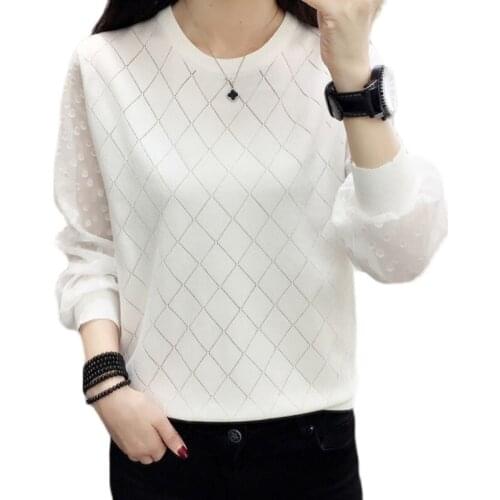 Sueter Feminino Lace Sleeves Blusas Out Sexy Knitted Casual Sweater 2021 Women Autumn Basic Shirt Spring Pullover Sweater