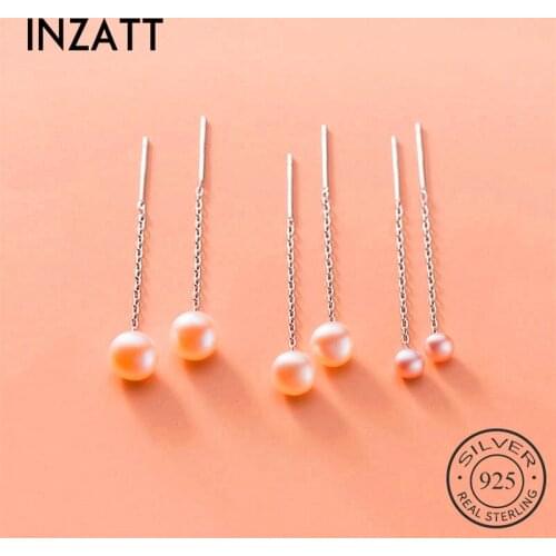 INZATT Real 925 Sterling Silver Pearl Tassel Drop Earrings For Elegant Women Party Fine Jewelry Minimalist Cute Accessories Gift