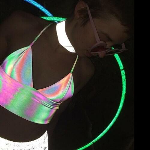 Women Sexy V Neck Holographic Bralette Crop Top Strap Reflective Fashion Camis Hot Summer Sleeveless Backless Tank Tops