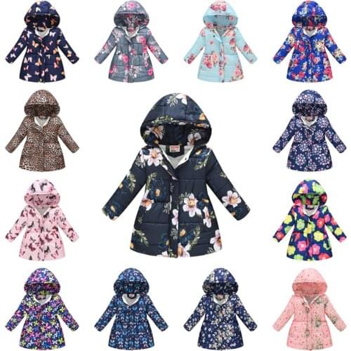 Winter Girls&Boys Warm Jacket Europe and America Children Thick Printed Jacket Kids Autumn Female Baby Cute Hooded Jacket