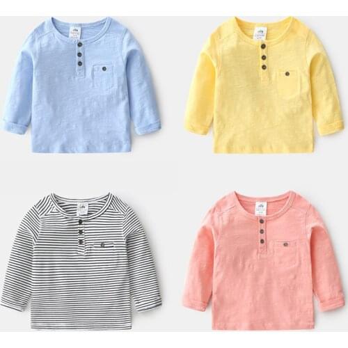 2021 Summer New 2-8 9 10 Years Baby ChildrenS Clothing Solid Color Soft Cotton Long Sleeve Pullover Basic T-Shirt For Kids Boys