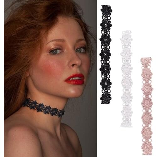 3PCS Women Choker Flower Lace Choker Tattoo Necklace Chockers Vintage Gothic Jewelry Goth Necklace Clavicle