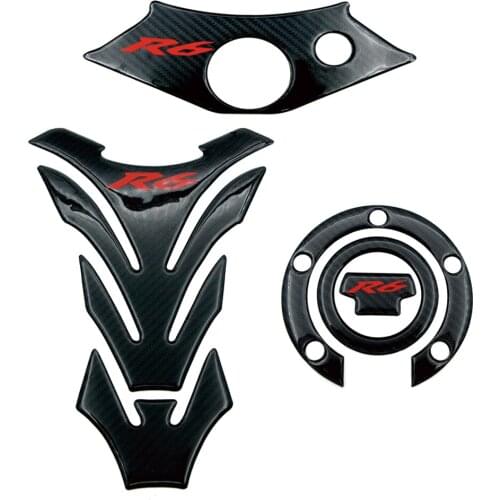 Motorcycle 3D Carbon Fiber Sticker Tank Pad Oil Gas Cap Cover Triple Clamp Protector Decals For Yamaha R6 YZFR6 YZF600 1998-2002