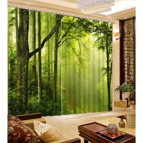 Customize Size 3D Curtain Green Forest Landscape Blackout Shade Window Curtains 3D Window Curtain Window Curtain Living Room