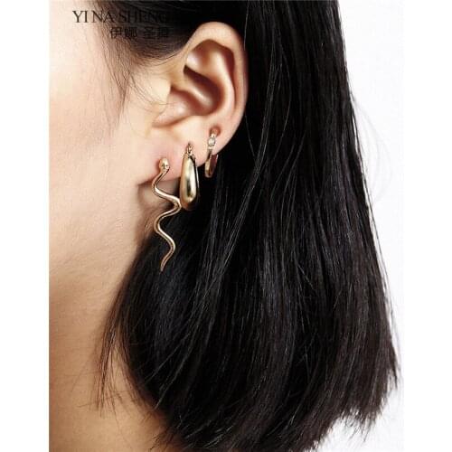 4Pcs/Set Vintage Simple Snake Earrings Set for Female Trendy Geometric Metal Earring Party Statement Jewelry Accessories Gift