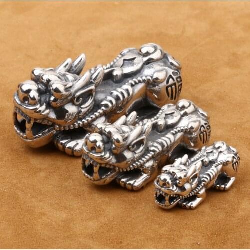 Real 925 Silver color Fengshui Pixiu Beads Thai Silver Lucky Beast Jewelry Gift Wealth Pixiu Beads Powerful for wealth DIY Charm