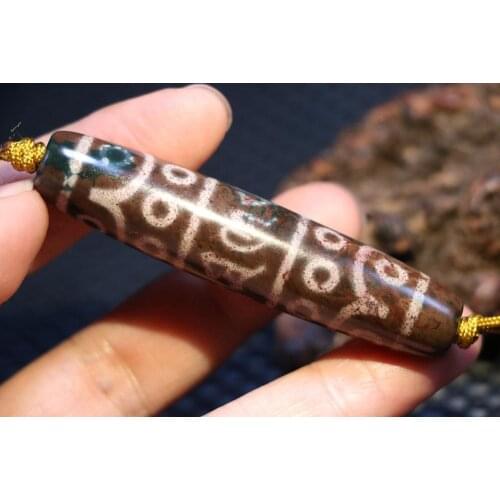 Treasure Power Tibetan Old Agate Full Cinabar18 eye om Totem dZi Bead Amulet Timestown UPD1210A