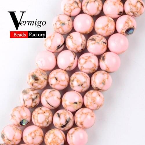 Natural Smooth Pink Shell Turquoises Stone Beads For Jewelry Making Round Charm Beads Diy Necklace Bracelet 4mm-12mm 15"