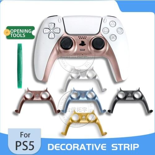 HOTHINK Metallic Color Handle Middle Housing Shell for PS5 Gamepad Decorative Strip Skin Case Cover Replacement for Duasense