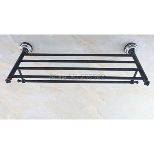 Black Oil Rubbed Brass Towel Hanger 2-Tier Towel Holder Racks Bath Storage Rail Wall Bathroom Accessories Towel Bars lba751