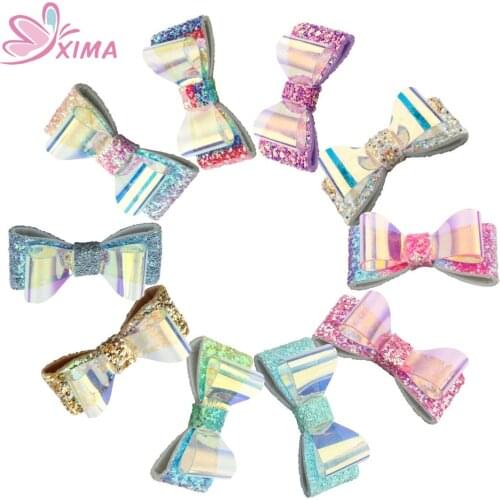 XIMA 10pcs/lot 2.3inch Girls Glitter DIY Hair Bows NO CLIP PVC Bows Without Clips for Children Handmade Hair Accessories