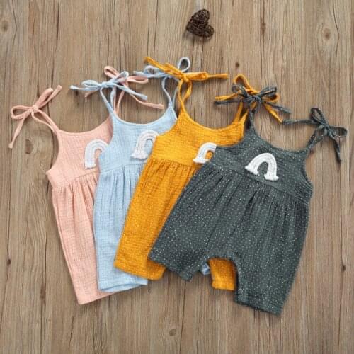 Baby Short Romper with Rainbow Pattern, Girls Sleeveless Backless Round Collar Sling Jumpsuit Summer