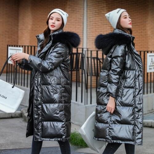 Long Winter Jacket Women Thicken Warm Down Padded Parka Jacket Hooded Winter Cotton Coats Women Korean Glossy Cotton Padded Coat