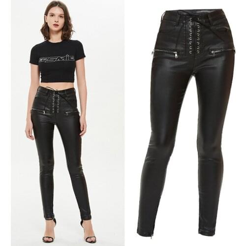 European and American eBay sexy Pu pants womens Plush pants womens autumn and winter Amazon pencil pants zipper Leggings