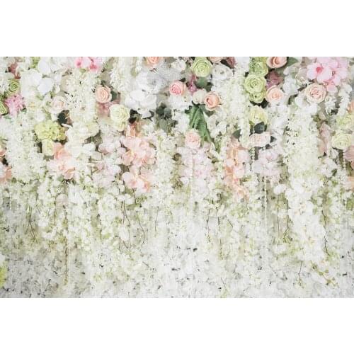 HUAYI White Pink Flower Wall Backdrops For Bridal Shower Reception Wedding Background Ceremory Photo Booth Decor Vinyl XT-5848