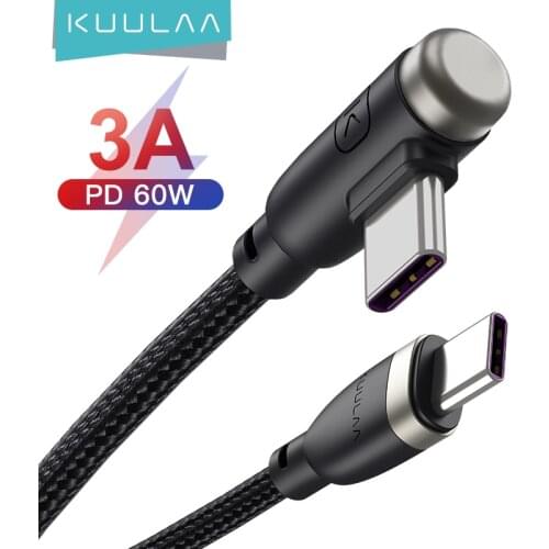 KUULAA USB C to USB Type C Cable PD 60W Quick Charge 3.0 USB-C Kable for MacBook iPad Pro Xiaomi mi 10 Pro 90° L USB Data Cord