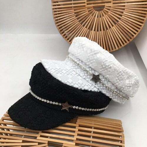 British lace navy hat small sweet spring wind restoring ancient ways the new black and white cap female fashion joker buds cap