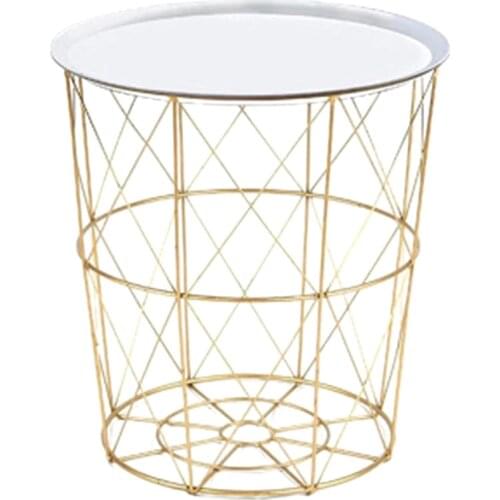 34.5 x 30.5 x 23cm Iron Metal Coffee Table Dirty Storage Basket Tea Fruit Snack Serving Board Tray Golden White Cover Trumpet