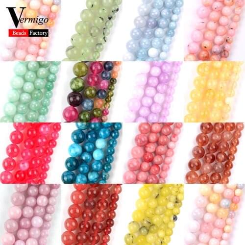 4-10mm Natural Stone Aquamarines Apatite Opal Tourmaline Jades Round Beads for Jewelry Making Supplies DIY Bracelets Accessories
