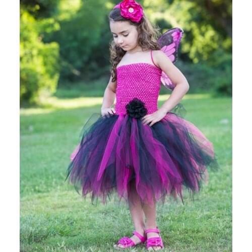 Hot Retail Girls Crochet Flower Tutu Dress Kids Fluffy 2Layers Tulle Ballet Tutus with Ribbon Bow Headband Children Party Dress