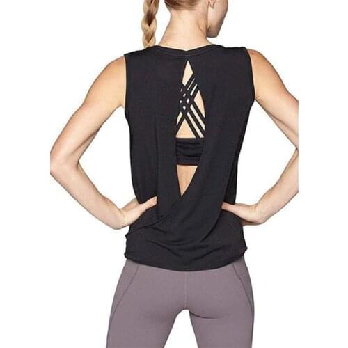 Hot Sales Women Sexy Open Back Sport Solid Yoga Shirts Tie Workout Racerback Tank Tops fitness tops women sport shirt #A