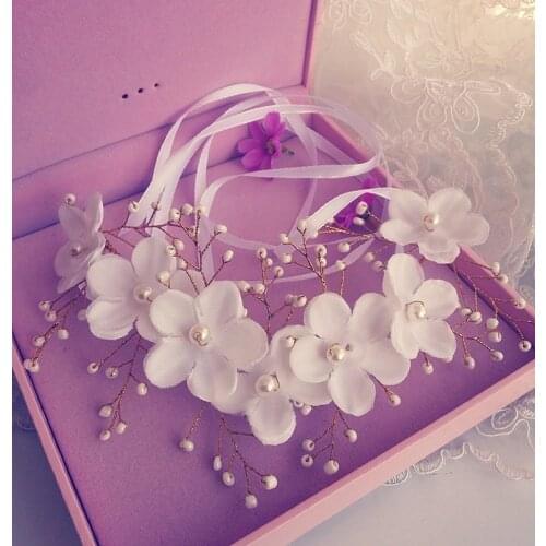 Fashion Handmade Silk Gauze Crystal Pearl Flower Bride Headband Hairpin Bridal Tiara Headpiece Hair Jewelry Wedding Accessories