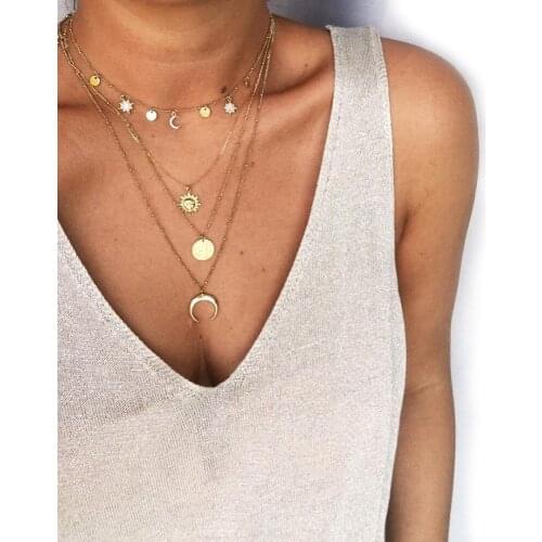 4 Pcs/Set Fashion delicate women sex necklace stars moon clavicle sun gold necklace set simple personality girl birthday gift