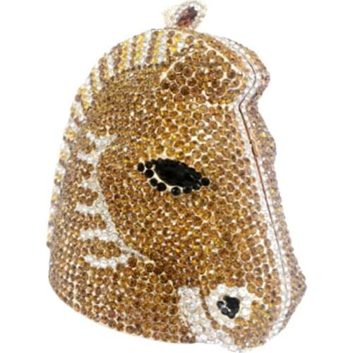 Fashion Silver Diamond Horse Women Crystal Animal Evening Bag Metal Minaudiere Handbag Bridal Wedding Party Luxury Purse