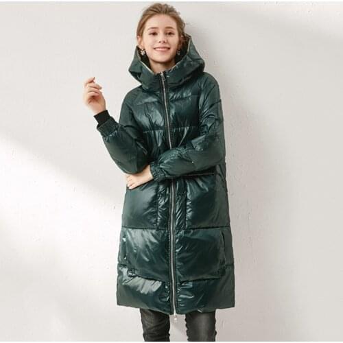Women newest Mid-length down jacket Thin Hooded casual down jackets loose warm coat lady Europe and America winter down clothes