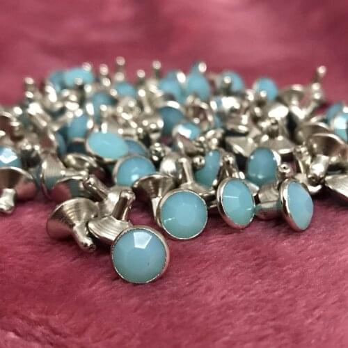 New Coming DIY 100PCS 8MM Blue Opal Rivets Studs Acrylic Crystal Rivets Leather Craft Punk Studs Fit Belts Bags Shoes DIY Making
