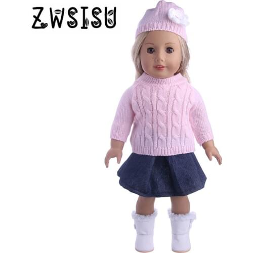 Doll Clothes Sweater+Skirt+Hat Fashion Sweater Suit Dress Fit 18 Inch American Doll & 43 Cm Born Doll For Generation Toy