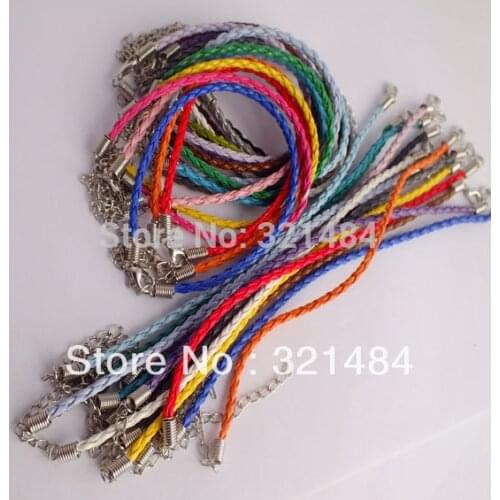 Bulk in lot 1000piece fashion bracelet mixed braided leather cord strips with lobster clasp chain extender bracelet