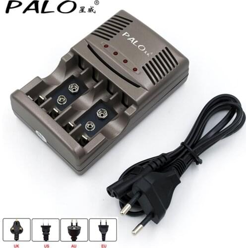 PALO 4 Slots LED Display Smart Intelligent Battery Charger for AA AAA 9V Ni-CD Ni-MH Rechargeable Batteries