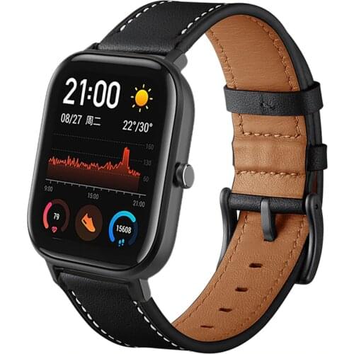 Strap Leather For Amazfit GTS Wrist Strap Genuine Leather Band For Huami Amazfit Bip GTR 47mm GTS Pace Stratos Bracelet 20/22mm
