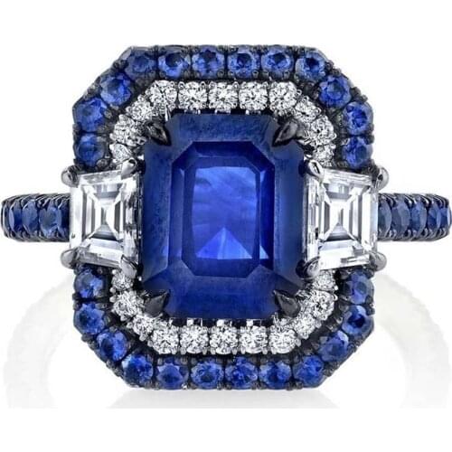 Luxury Blue zircon Stone Bridal Rings Graceful Anniversary Gift Ring for Wife Brilliant Women Classic Wedding Jewelry Gift