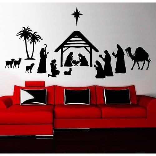Merry Christmas Nativity Scene Wall Sticker Mural Living Room Home Decor Vinyl Wall Decal Bedroom Holiday Stickers PW09