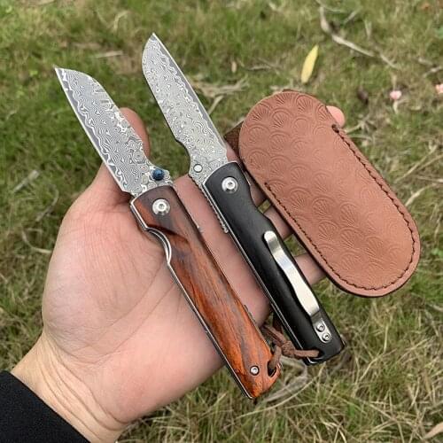 SAMSEND Damascus Blade Folding Knife Pocket Survival Camping Hunting Outdoor Tool Rescue EDC Knives Ebony Wood Handle