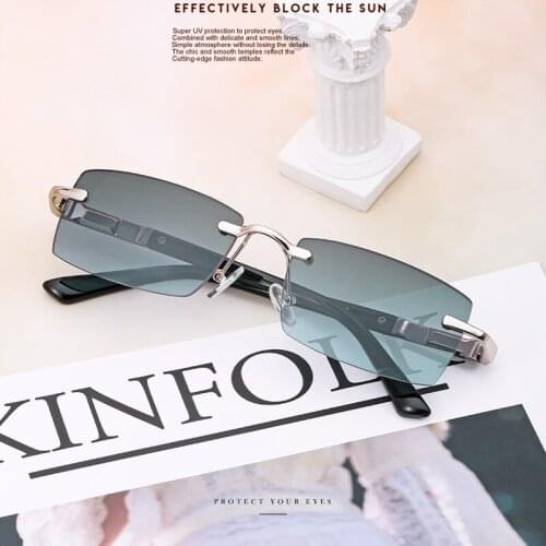 2021 retro rectangular 90s sunglasses For men and women, sunglasses without frame, square, gold metal, lunette de soleil femme