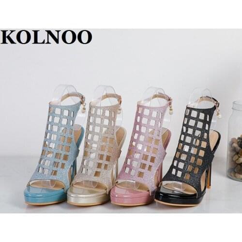 KOLNOO New Designed Style Womens High Heeled Sandals Slingback Peep-Toe Sexy Platform Party Prom Large Size Fashion Summer Shoes