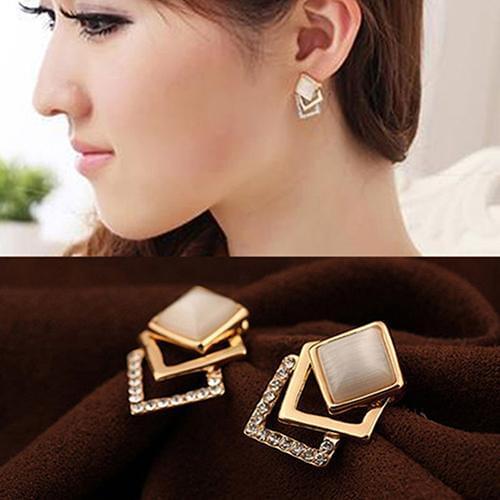 Women Elegant Ear Stud Hollow Square Jewelry Golden Tone Earrings Women Girl Stud Earrings Wholesale Price Ear Stud Earrings