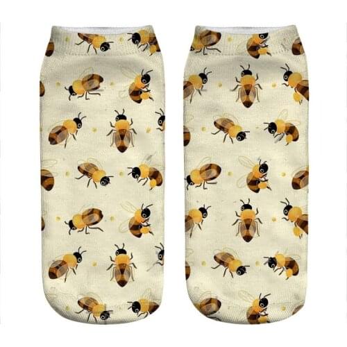 Womens socks kawaii yellow Honey bees pattern Printed Socks Woman harajuku Happy Funny Novelty cute girl gift Socks for women