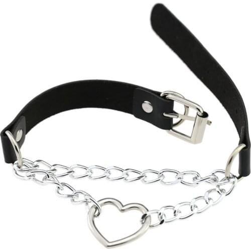 Dark Gothic Heart Chain choker collar harajuku Punk Choker women girls black leather chocker Kawaii witch jewelry