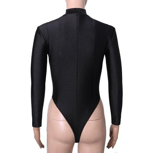 Long Sleeve One Piece Swimsuit for women Fashion Slim Yoga Fitness Body Shapewear Lycra Elastic High-neck Bodysuit Black Sexy