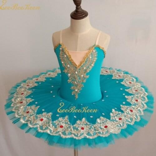Women Ballet professional Ballet Tutu Dress Swan Lake Gold Delicate Lace Dress Girls Bailarina Diamond Stage Performance Costume