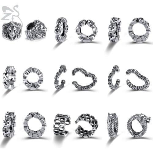 ZS 1 Pair Gothic Punk Stainless Steel Ear Clip For Men Women Non-Piercing Skull Cross Pattern Earring Vintage Ear Cuff Jewelry