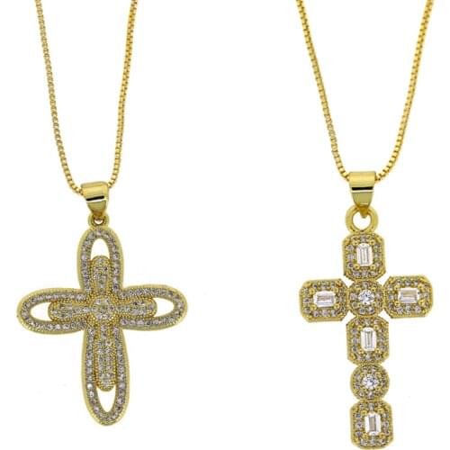 3pcs White CZ Big Cross Necklace For Women Gold Chain Pendant Necklace Cubic Zirconia Wholesale Religion Jewelry Dainty Gifts