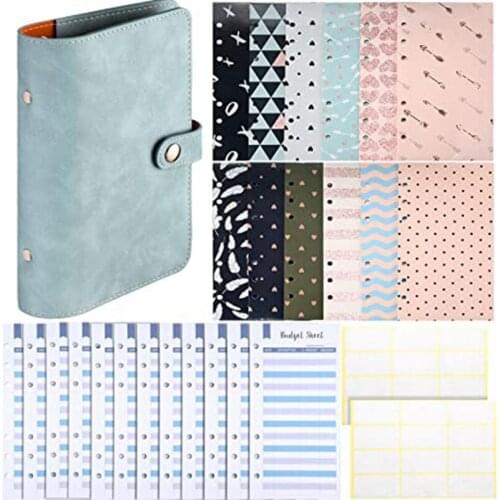 A6 PU Leather Notebook Binder 6 Ring Binder Sets,12 Budget Envelope Systems,12 Expense Budget and 24 Bill Plan Labels