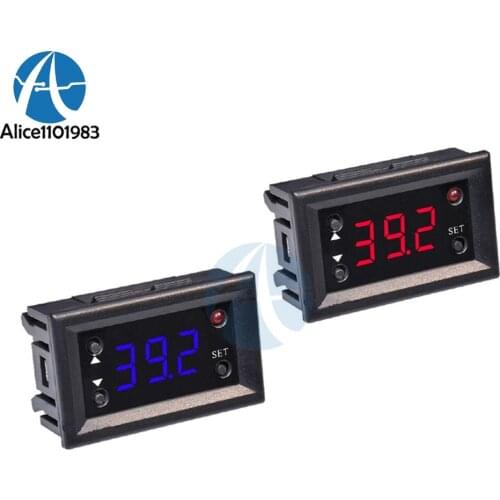 W1218 Digital Thermostat Temperature Controller Regulator For Incubator Termostat With NTC Probe Red Display DC 12V Red Blue