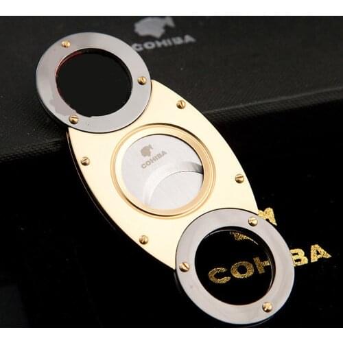 COHIBA Double Blades Stainless Steel Cigarette Cigar Cutter Pocket Gadget Zigarre Smoking Accessories Guillotine 356HG